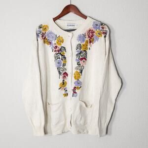 JH Collectibles Women’s Cardigan Vintage Grandma Core Embroidered Floral Ivory L